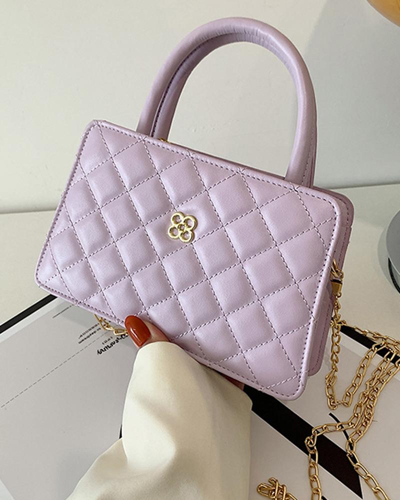 

Quilted Chain Strap Shoulder Bag With Handle, Purple