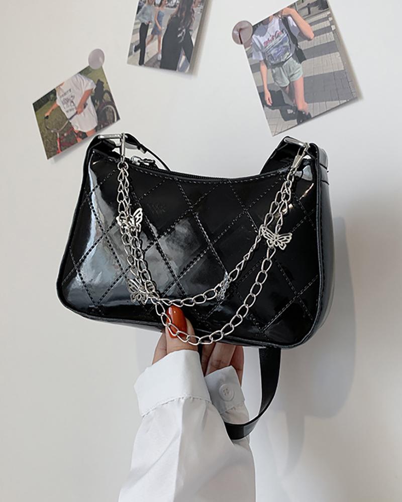 

Quilted Chain Strap Shoulder Bag, Black