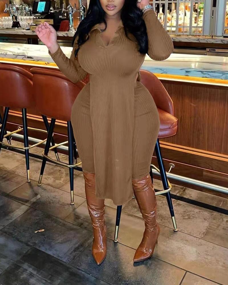 

Plus Size Split Hem Longline Top & Pants Set, Khaki