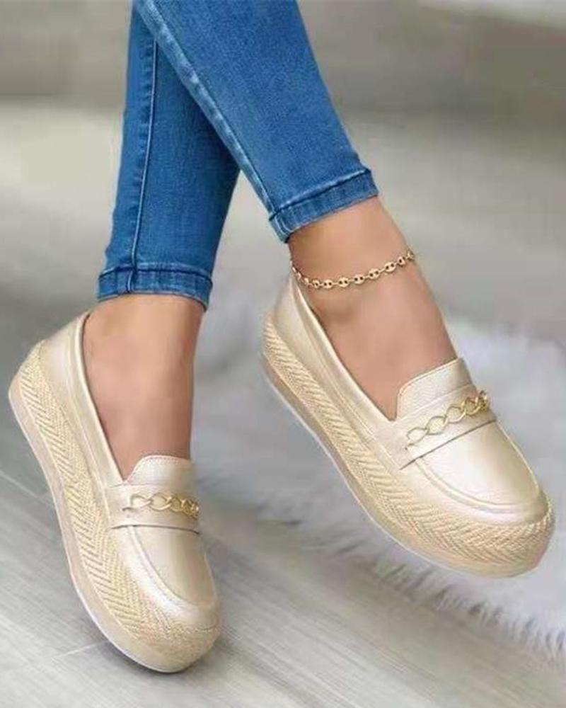 

Chain Decor Platform Muffin Work Loafers, Gold