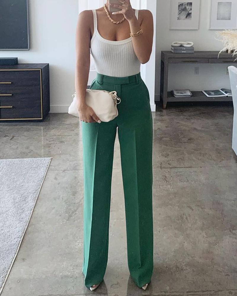 

Thin Strap Top & High Waist Pants Set, White