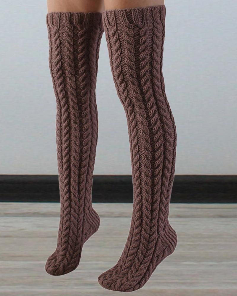 

1Pair Thigh High Cable Knit Leg Warmers Long Boot Socks, Coffee