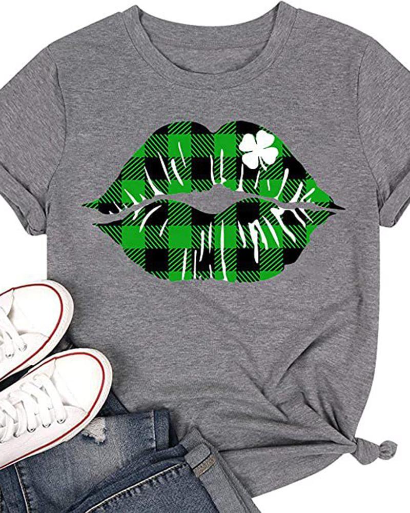 

St. Patrick' Day Lucky Clover Print Round Neck Casual T-shirt, Style3