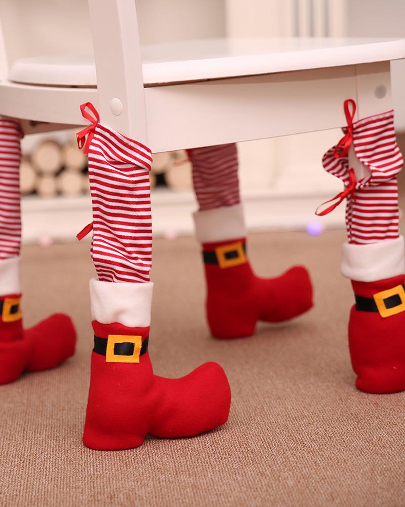 

1pc Christmas Chair Leg Covers Santa Claus Table Feet Legs Socks Cover Dinner Decorations Party Supplies, Red