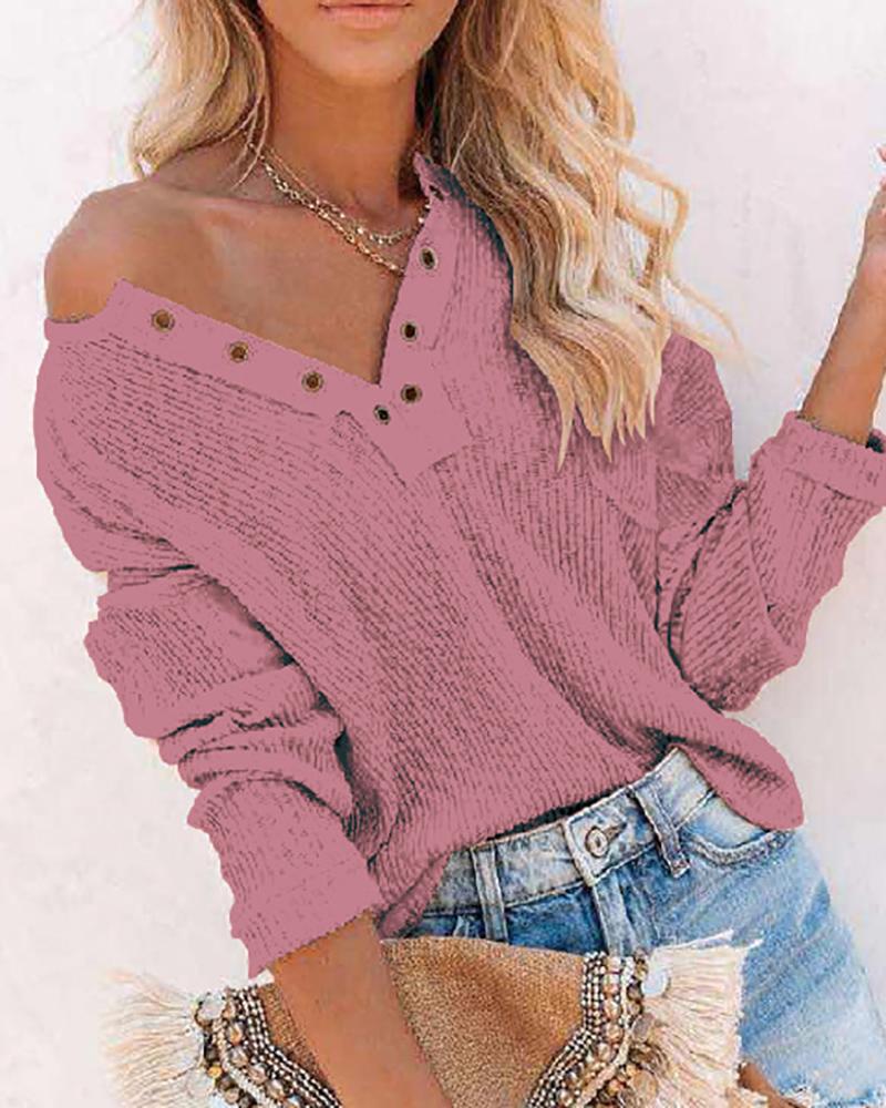 

Eyelet Long Sleeve Casual Top, Hot pink