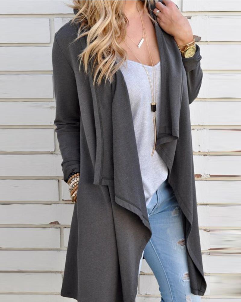 

Solid Slit Pockets Design Knit Cardigan, Gray