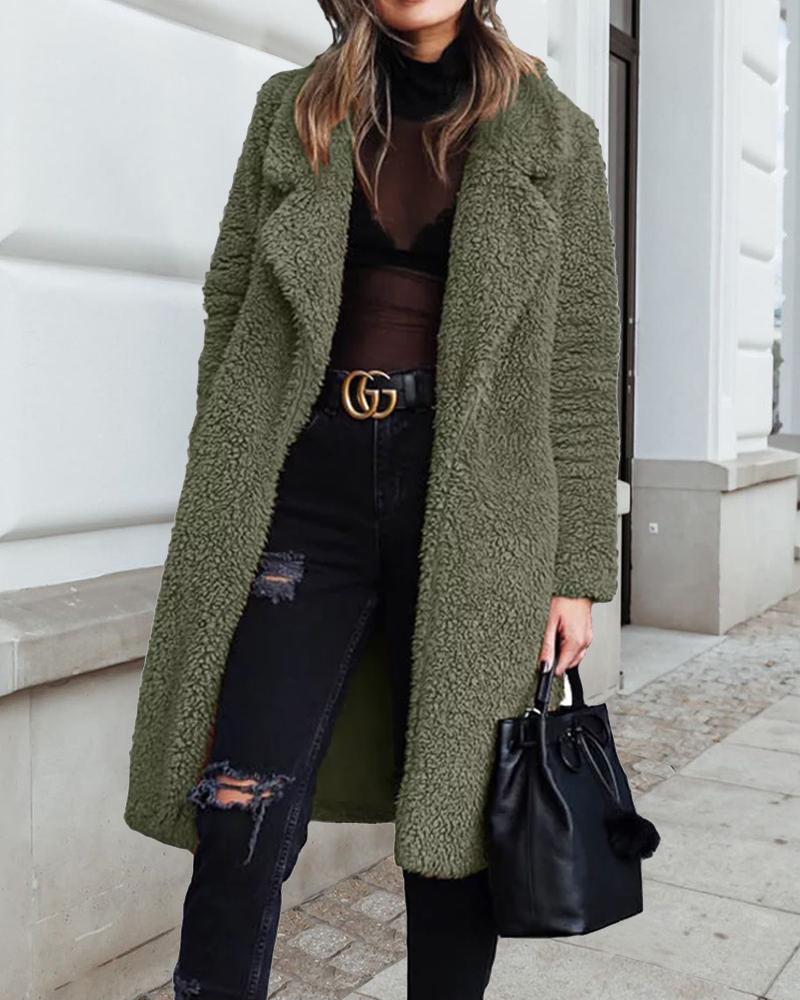 

Plain Longline Teddy Coat, Army green