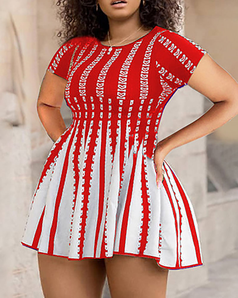 

Colorblock Ruched Short Sleeve Casual Dress, Red