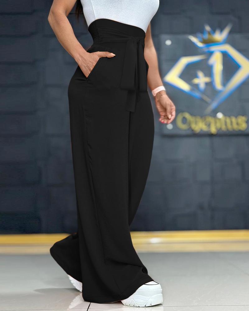 

Tied Detail Wide Leg Pants, Black