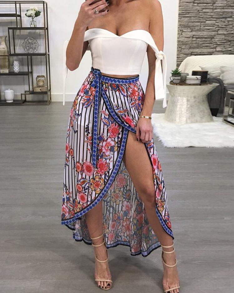 

Stylish Side Slit Floral Print Asymmetrical Skirt, Multicolor