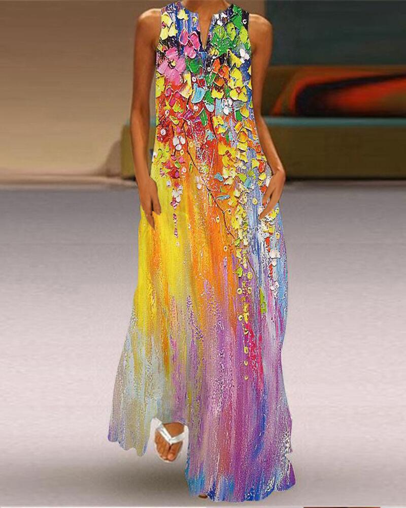 

Floral Print Sleeveless Maxi Dress, Multicolor