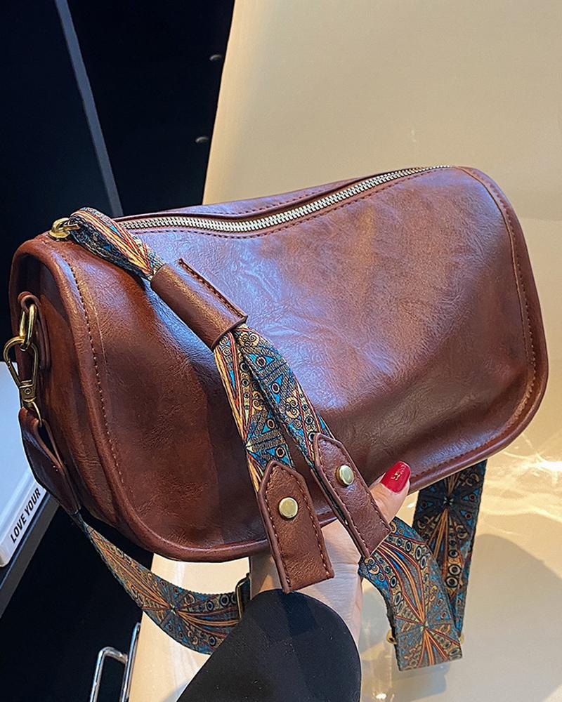 

Bohemian Zipper Design Crossbody Bag, Coffee