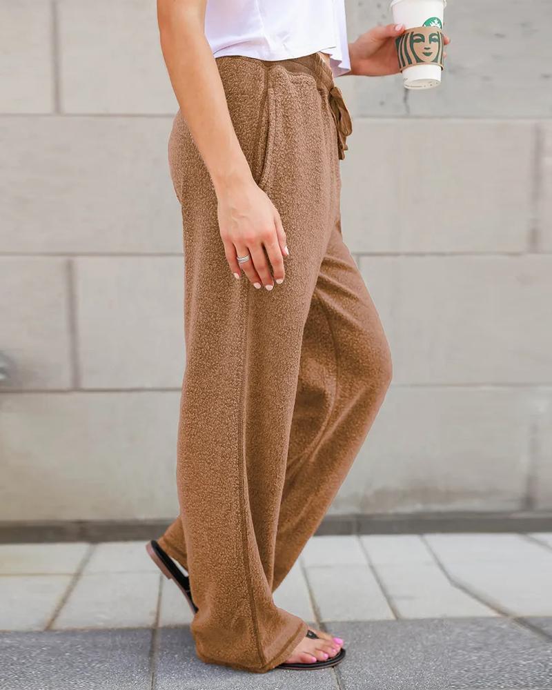 

Pocket Detail Drawstring Waist Pants, Brown