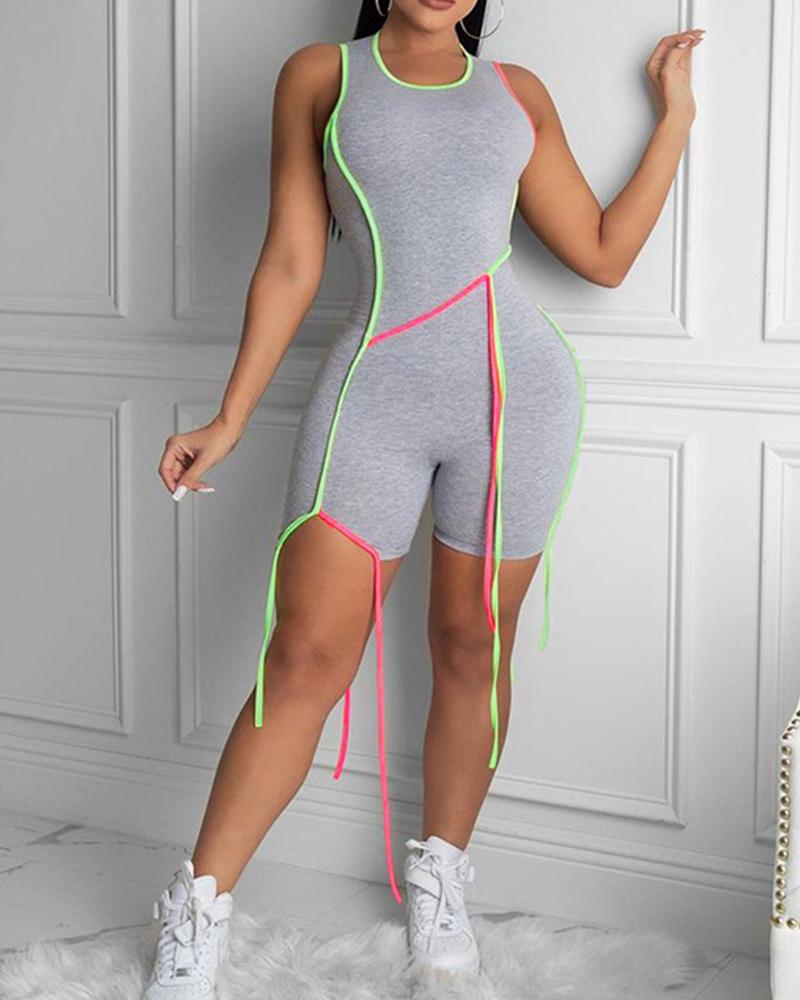 

Color Block Striped Sleeveless Skinny Romper, Gray