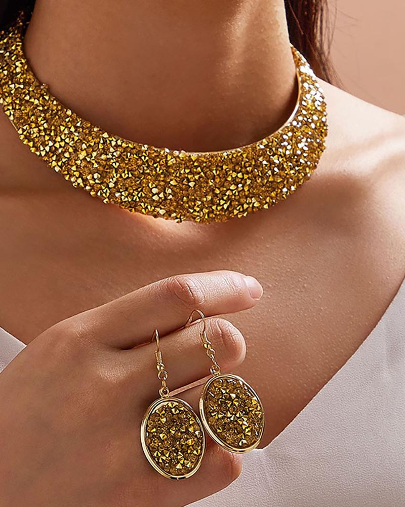 

3PCS Studded Necklace & Earrings Set, Gold
