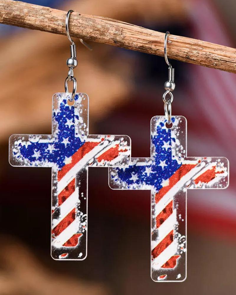 

1Pair Independence Day Cross Pattern Drop Earrings, Multicolor