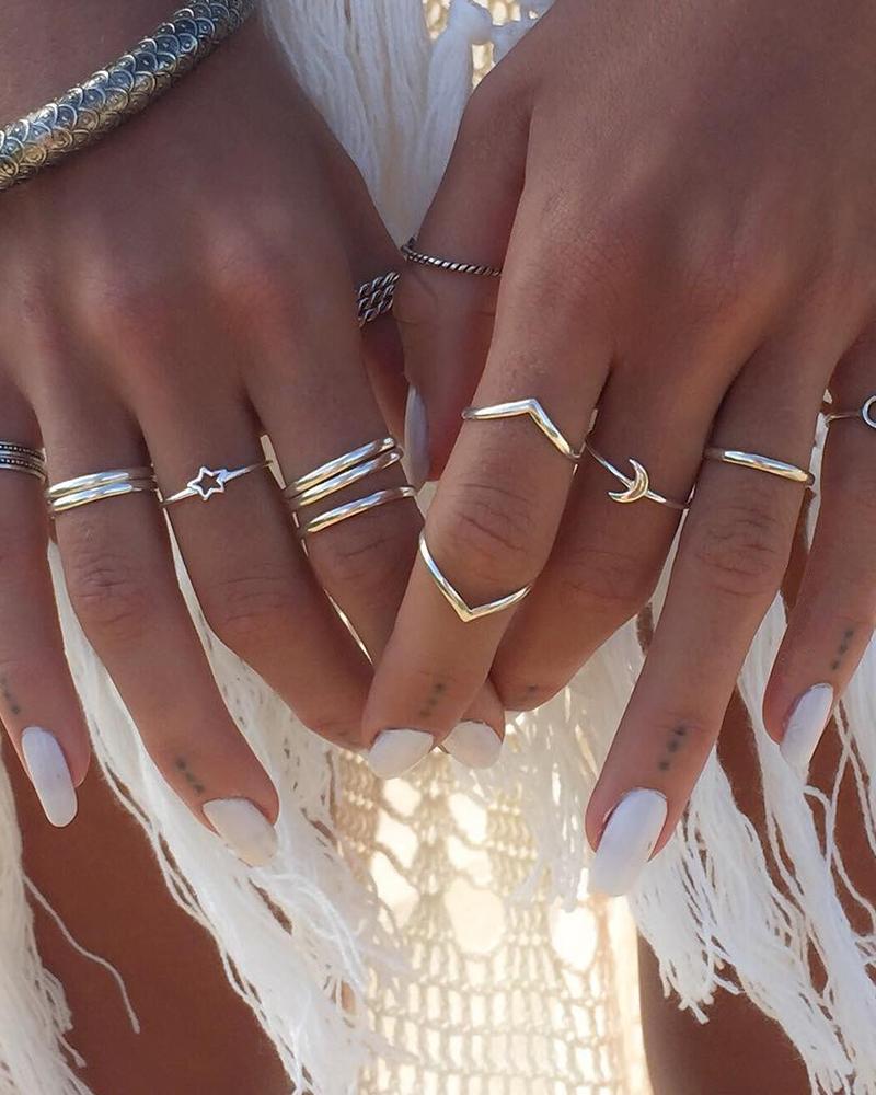 

12PCS Simple Bohemian Geometric Twisted Rings Set, Silver