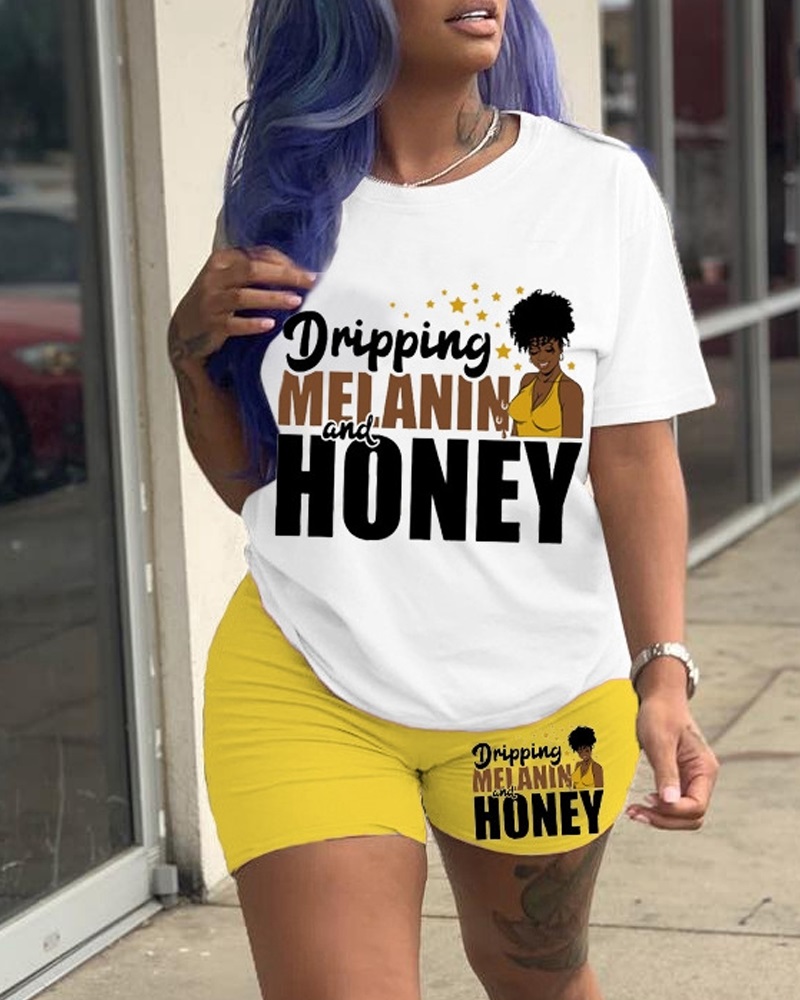 Dripping  Melanin And Honey Figure Print T-shirt & Shorts Set