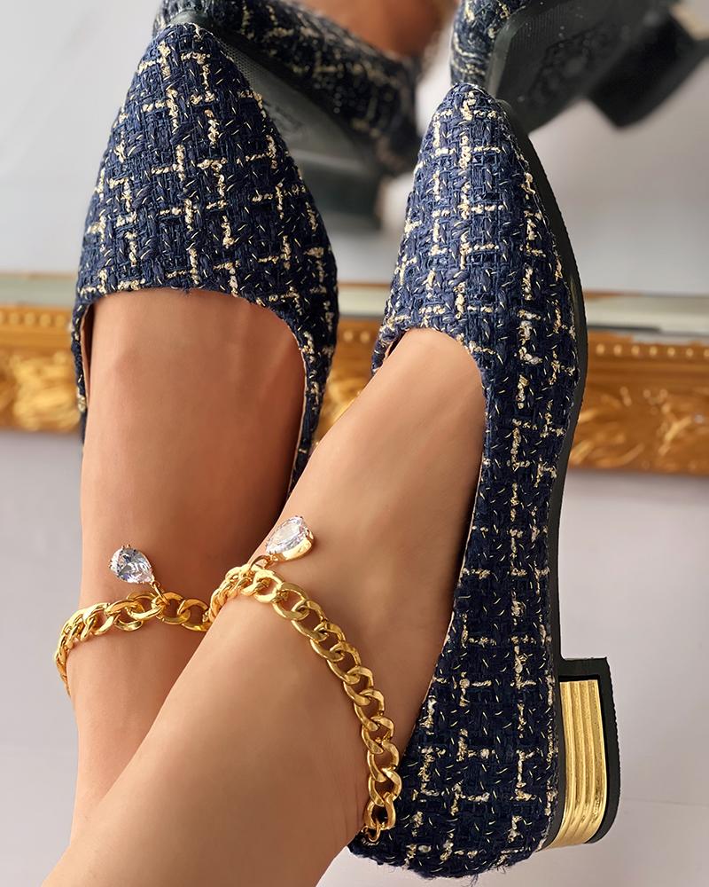 

Tweed Slip On Point Toe Loafers, Blue