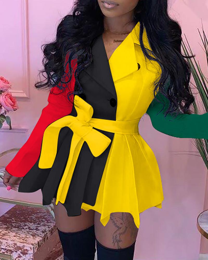 

Colorblock Long Sleeve Blazer Dress, Yellow