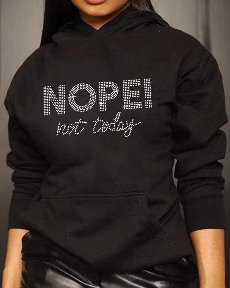 

Plus Size Rhinestone Nope Not Today Pattern Hoodie, Black