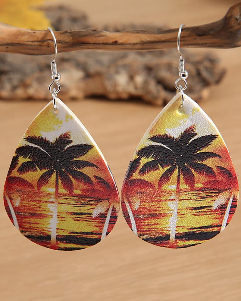 

1Pair Coconut Palm Pattern Clan Water Drop Earrings, Orange