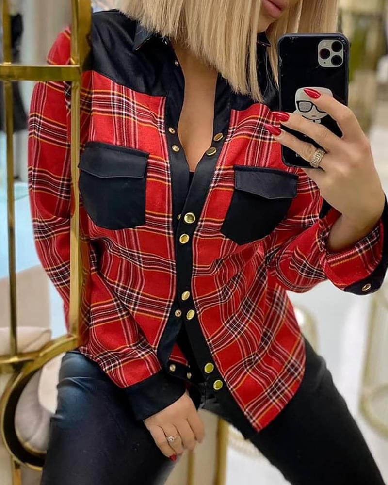 

Plaid Print Long Sleeve Casual Shirt, Red