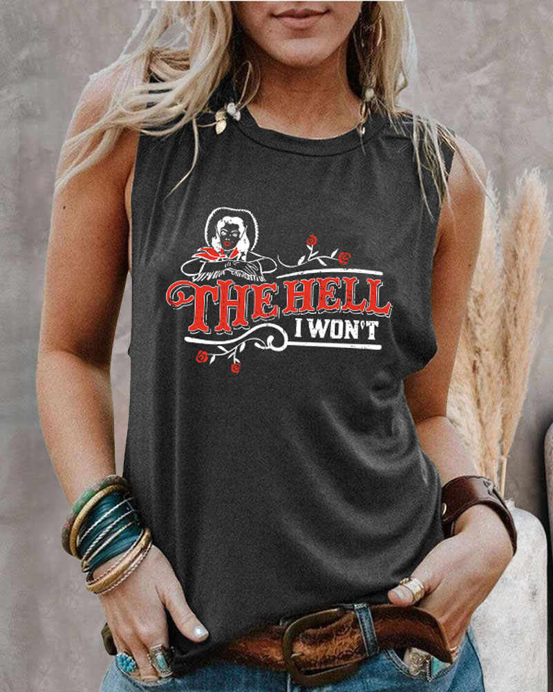

Letter Figure Print Casual Tank Top, Dark grey
