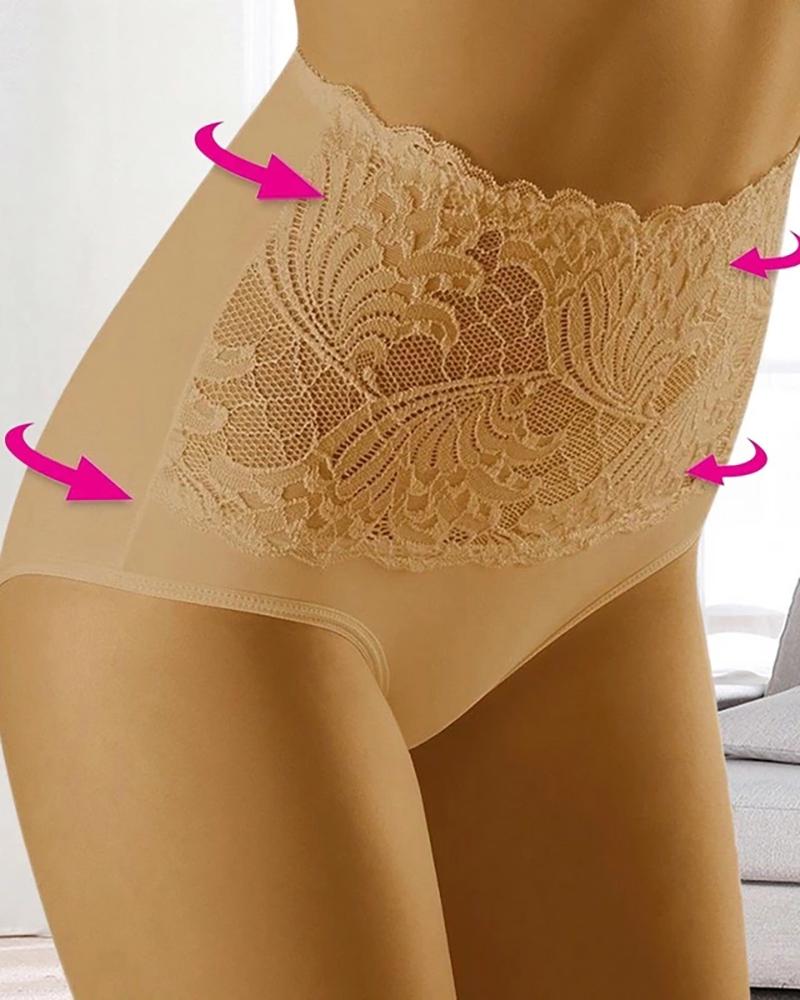 

Hip Lift High Waist Seamless Panty Crochet Lace Underwear, Nude
