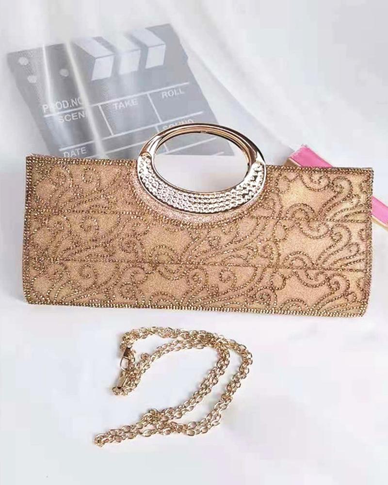 

Top Handle Rhinestone Baroque Clutch Bag, Gold