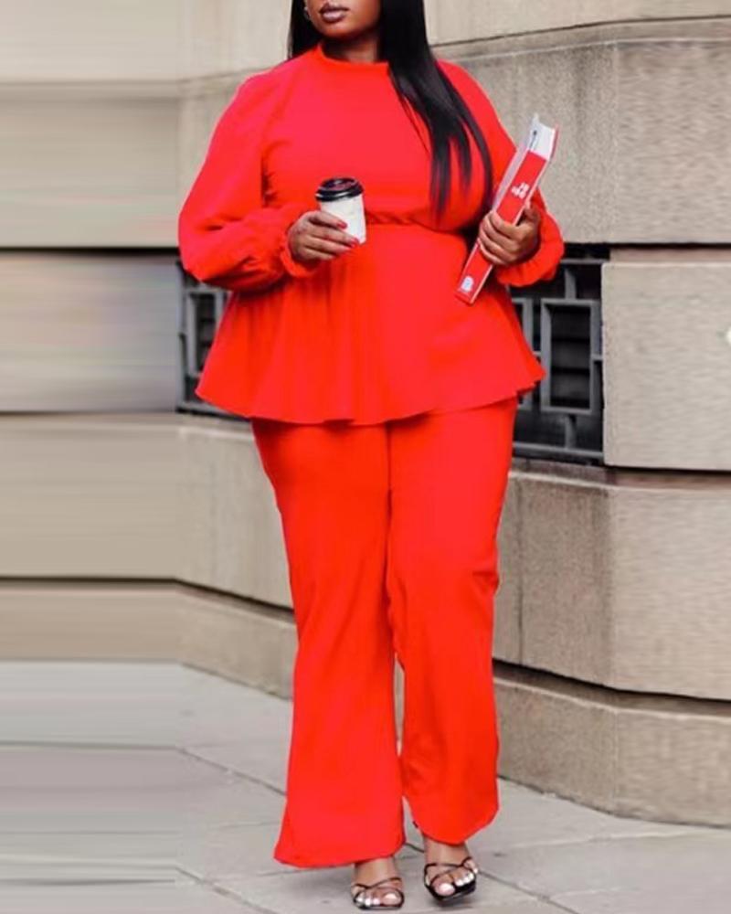 

Plus Size Long Sleeve Top & Pants Set, Red