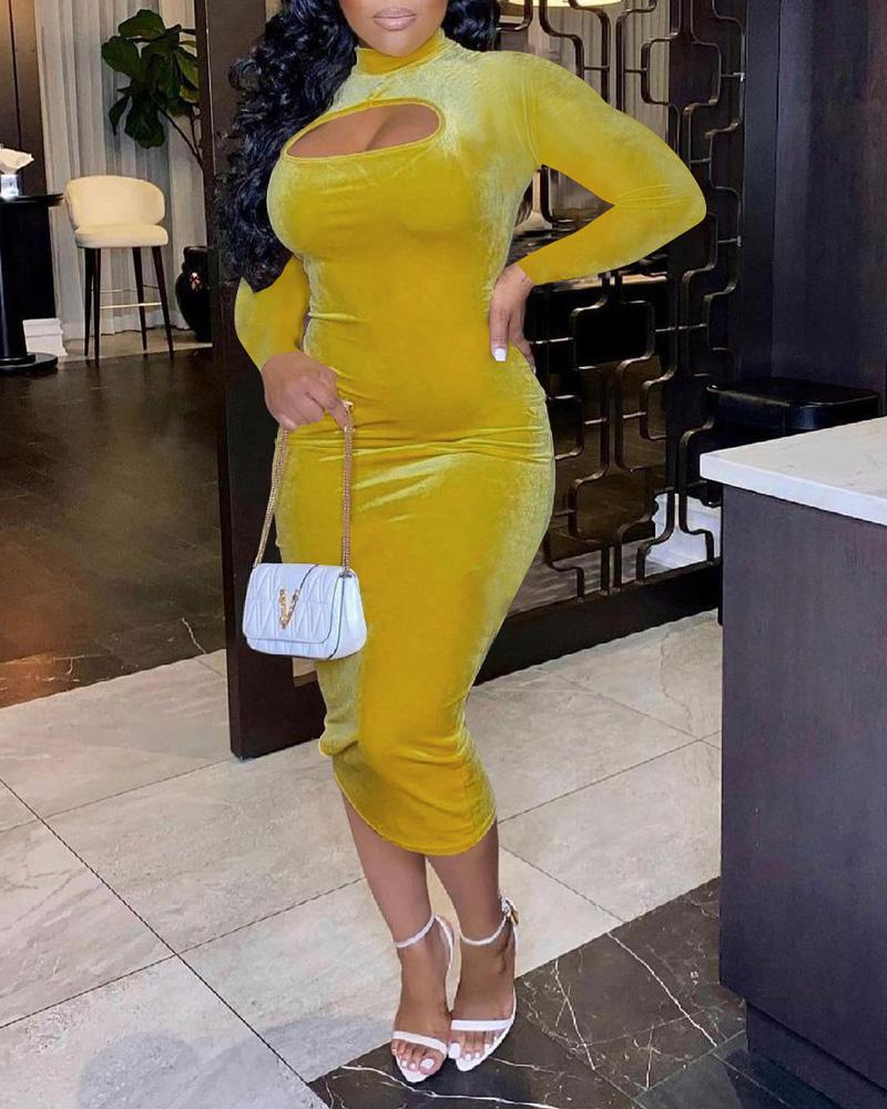 

Velvet Cutout Long Sleeve Skinny Dress, Yellow