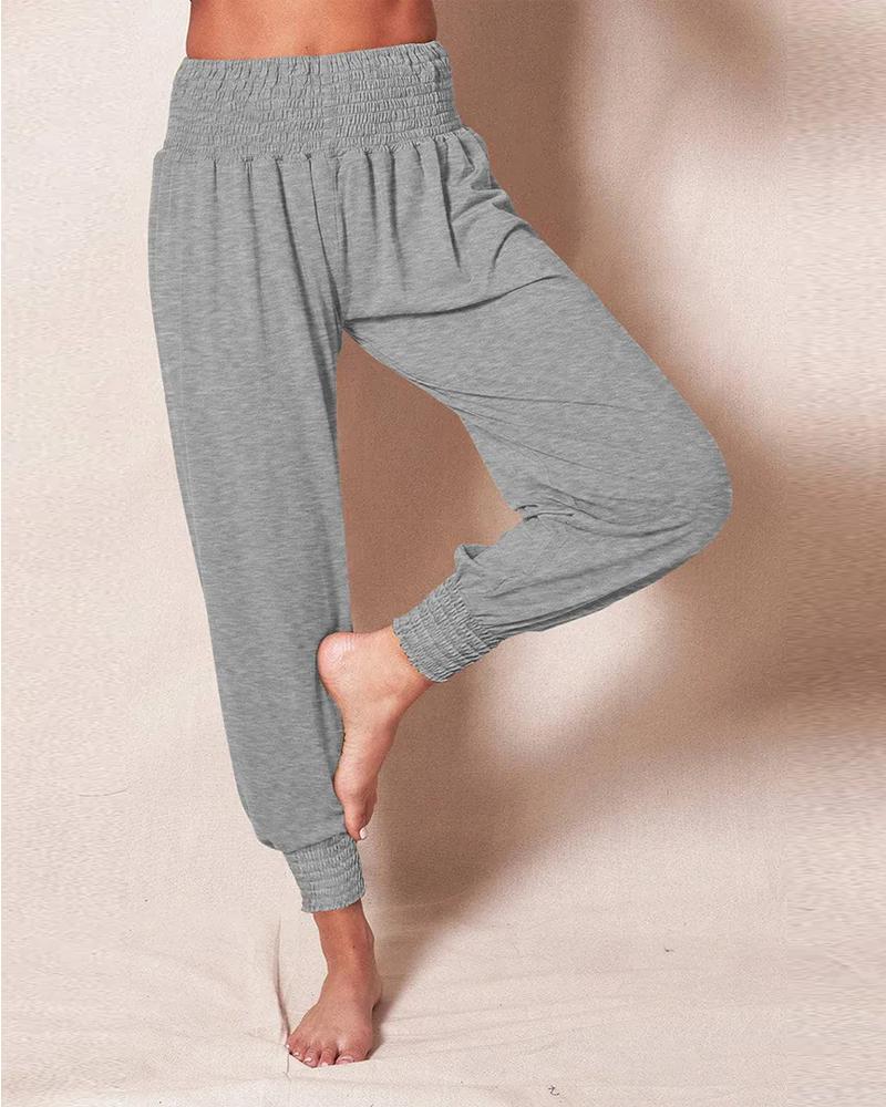 

Shirred High Waist Cuffed Pants, Gray