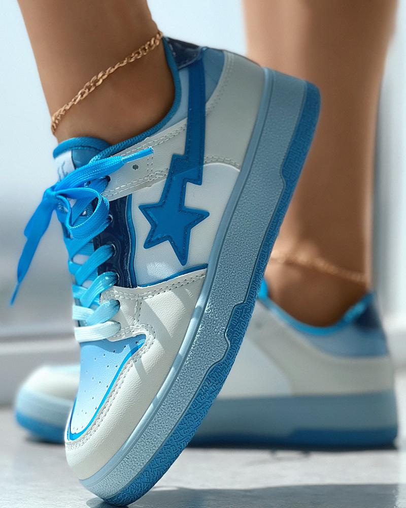 

Star Pattern Lace-up Sneakers, Blue