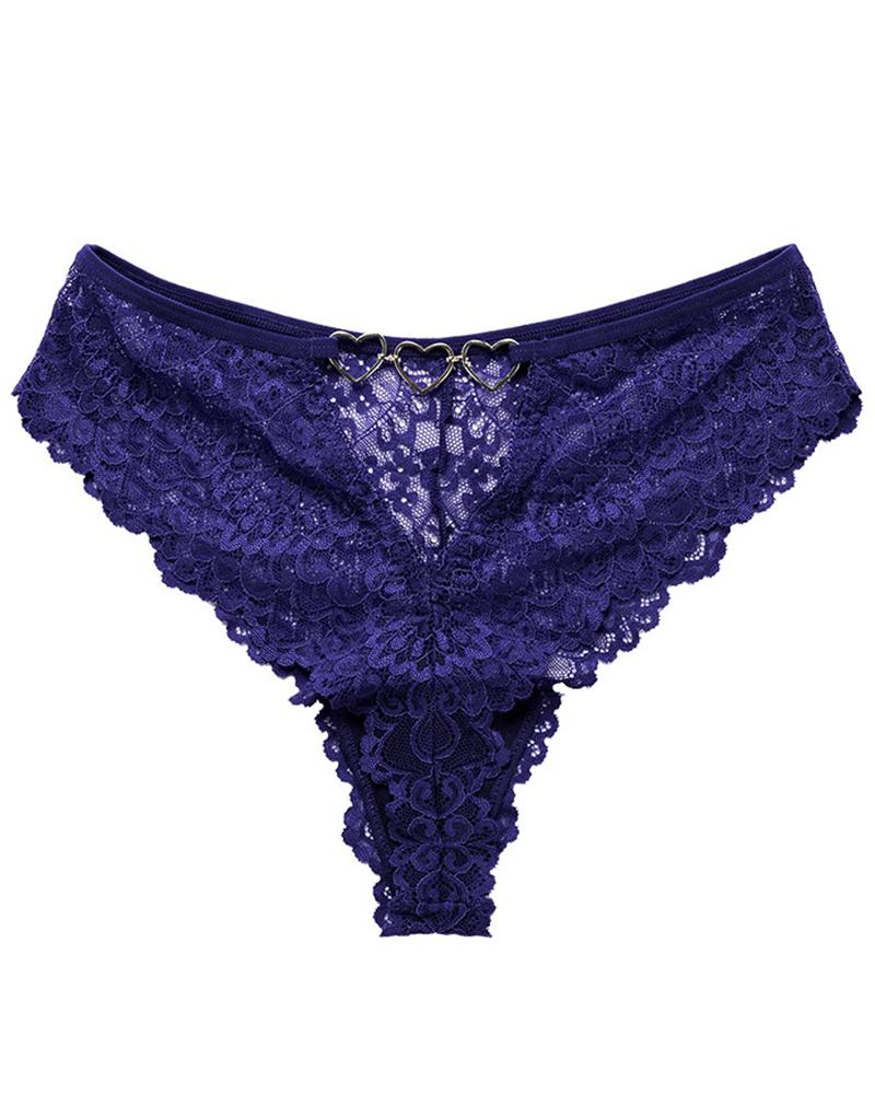 

Heart Pattern Crochet Lace Panty, Blue