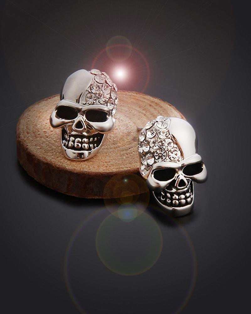 

1Pair Halloween Vintage Rhinestone Skull Earrings, Silver