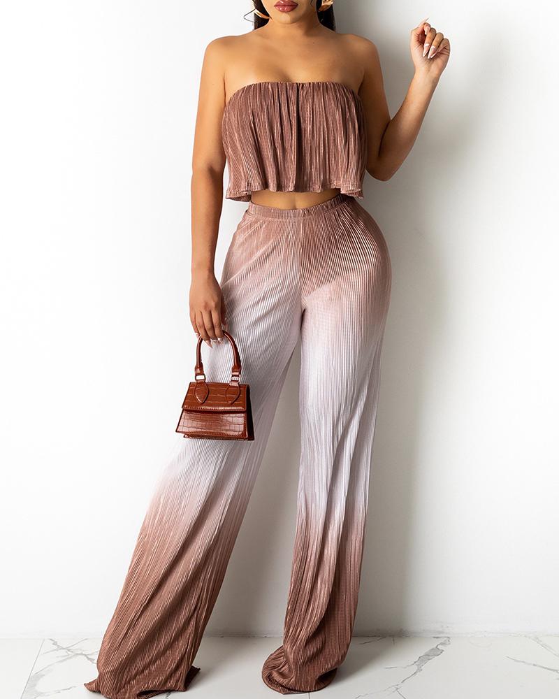 

Ombre Off Shoulder Crop Tube Top & Pants Set, Brown