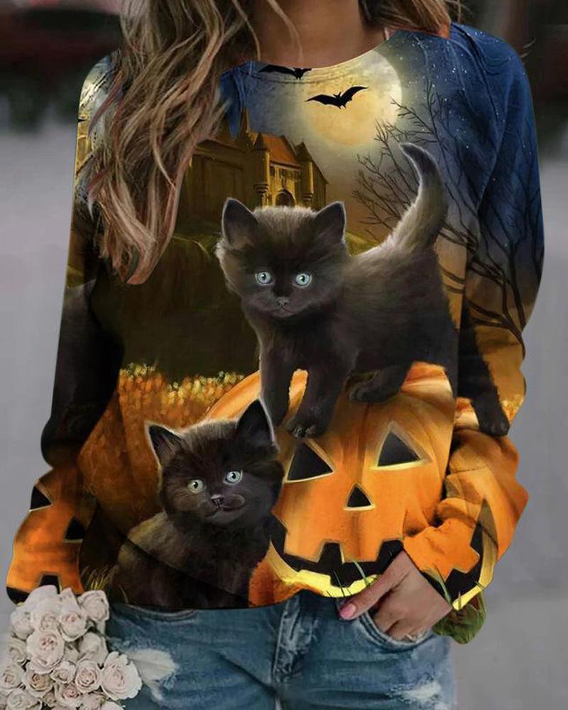 

Halloween Pumpkin Animal Print Long Sleeve Sweatshirt, Gray