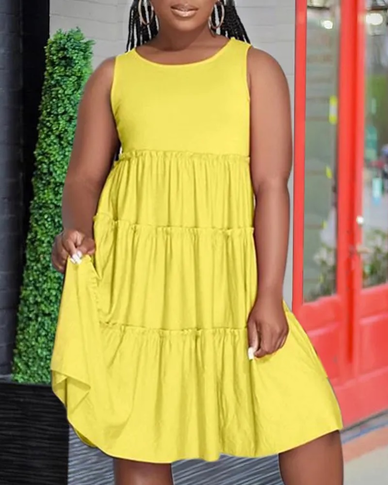 

Sleeveless Frill Hem Ruched Casual Dress, Yellow