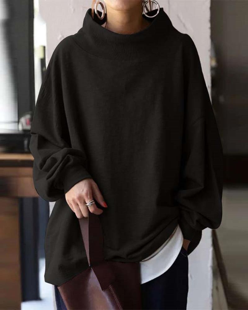 

Plain Lantern Sleeve Casual Sweatshirt, Black