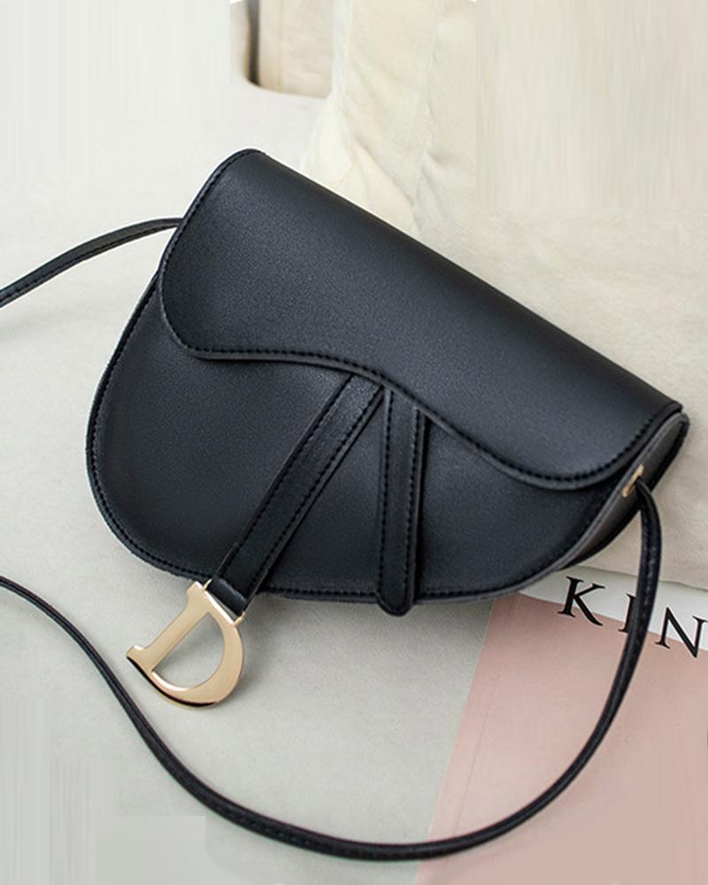 

Triangular Letter Pattern Crossbody Bag, Black