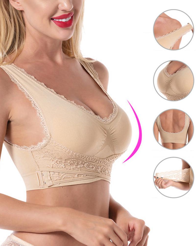 

Contrast Lace Crisscross Push Up Bralette, Apricot