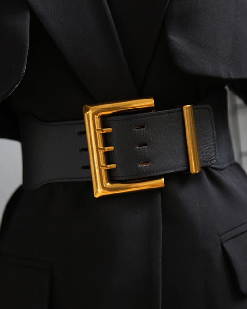 

1pc Square Buckle Wide Elastic Belt, Black