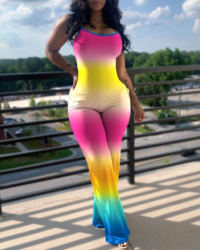 

Ombre Colorblock U Neck Sleeveless Pocket Design Jumpsuit, Multicolor