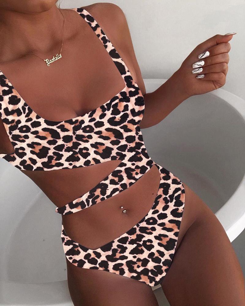 

Leopard Print Cutout One Piece Swimsuit