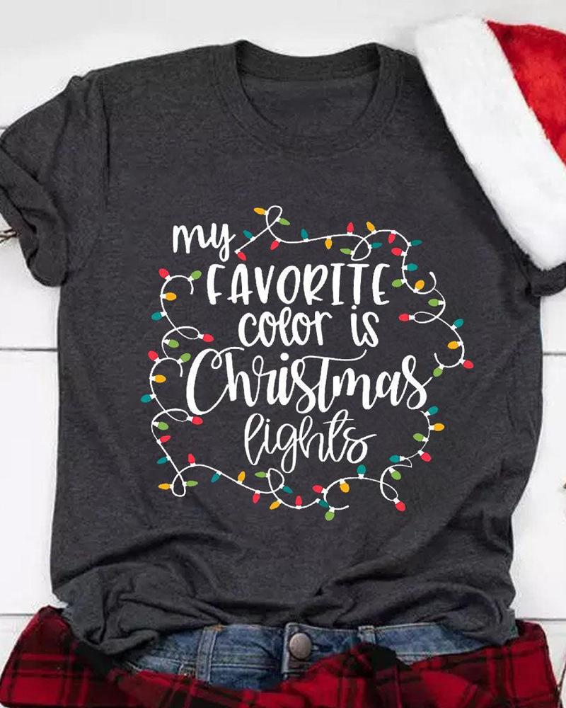 

Christmas Letter Light Print Casual T-shirt, Dark grey