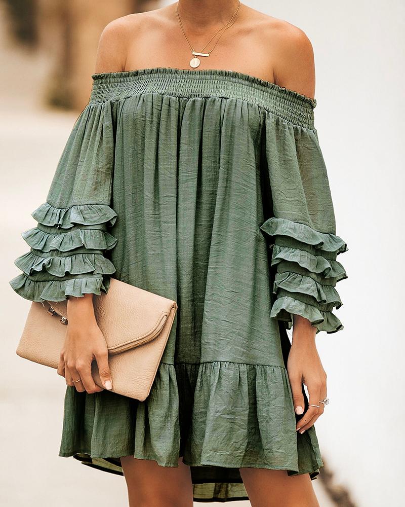 

Off-shoulder Ruched Dress, Green