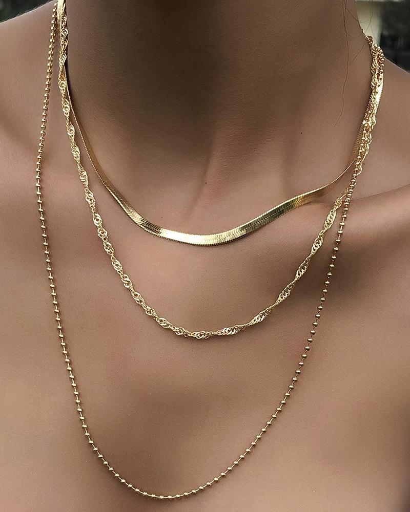 

1pc Herringbone Multi-Layered Chain Necklace, Gold