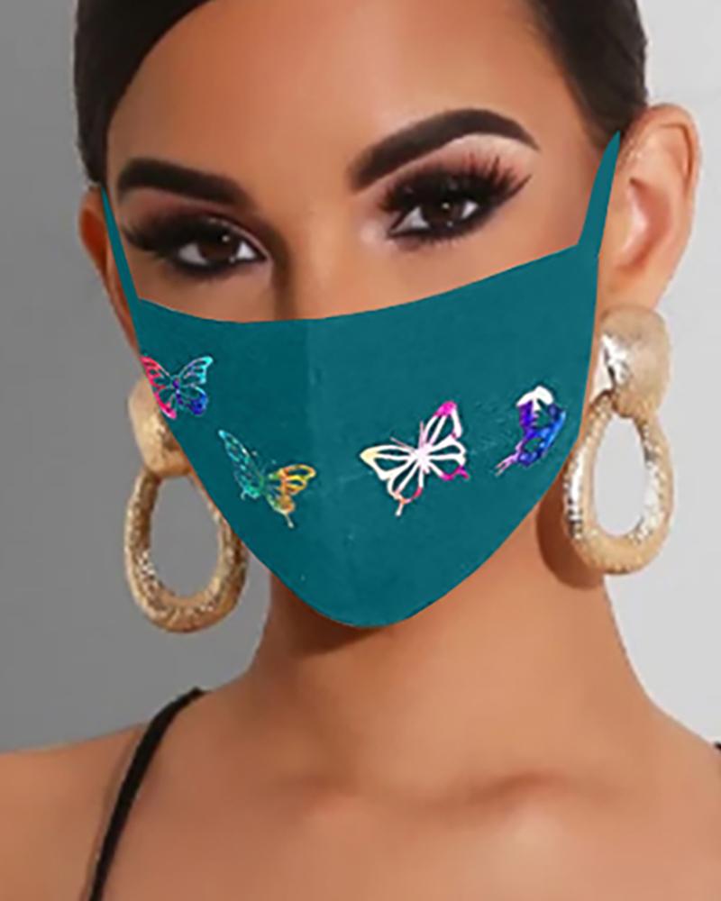 

Butterfly Print Earloop Breathable Mouth Mask, Green