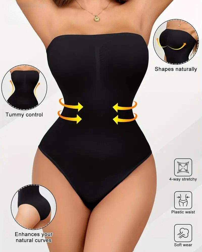 

ChicMe ShapeSculpt Strapless Shapewear Tummy Control Body Shaper Sem Costura Corpo Inteiro Levantador de Bumbum Shorts, Black